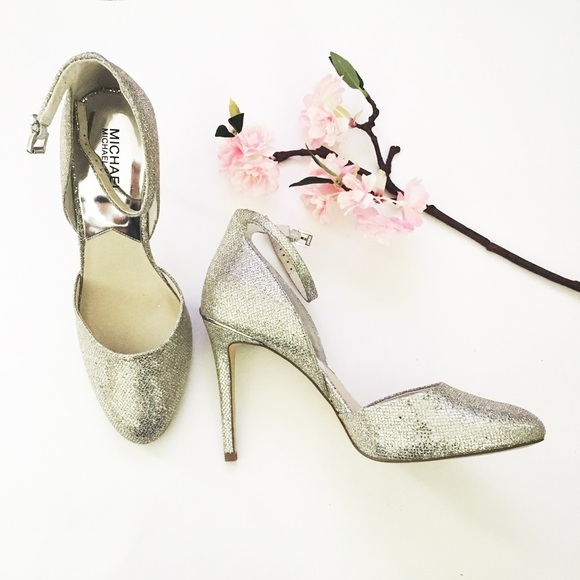 Michael Michael Kors  Ankle Strap Silver Heels - Picture 1 of 8